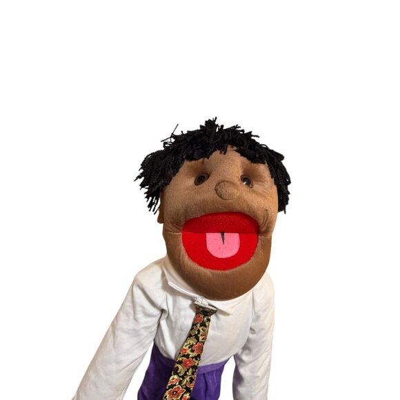 Sunny Puppets Plush Hand Puppet 28" with Arm Rod Purple Pants Tie Ethnic - Picture 2 of 8